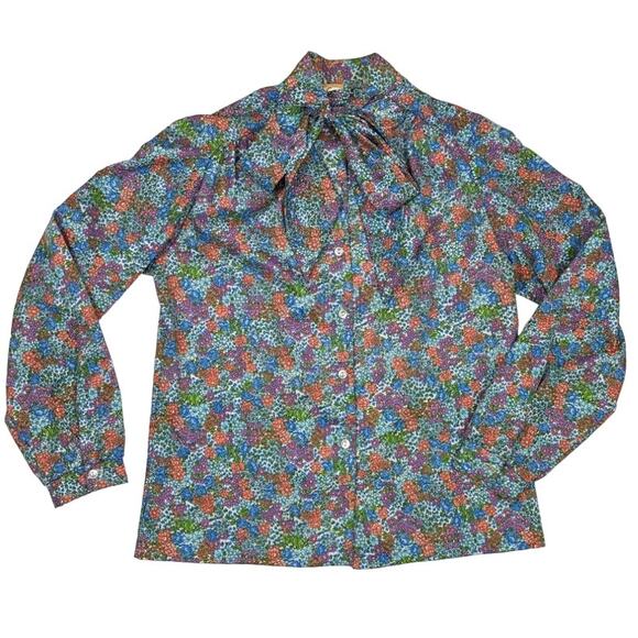 Vintage Floral Tie Neck Blouse - Picture 1 of 6